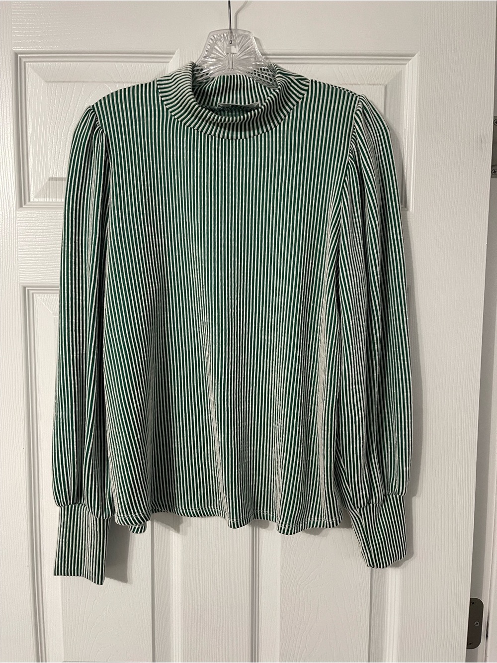 Zenana Outfitters Green and White Striped Mock Neck Top